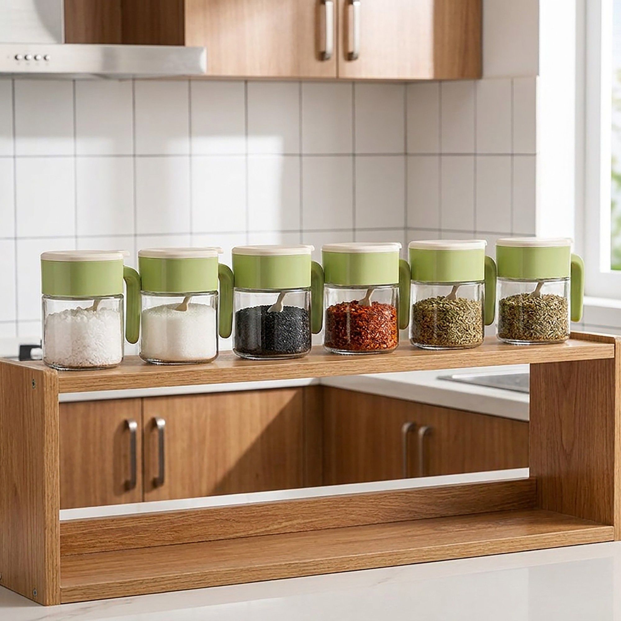 Glass Seasoning Jar with Spoon, Lid and Easy-Grip Handle