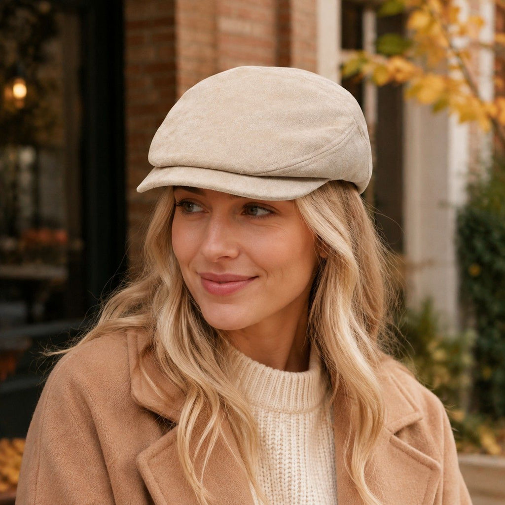 Faux Suede Newsboy Cap Short Brim Vintage Baker Boy Hat