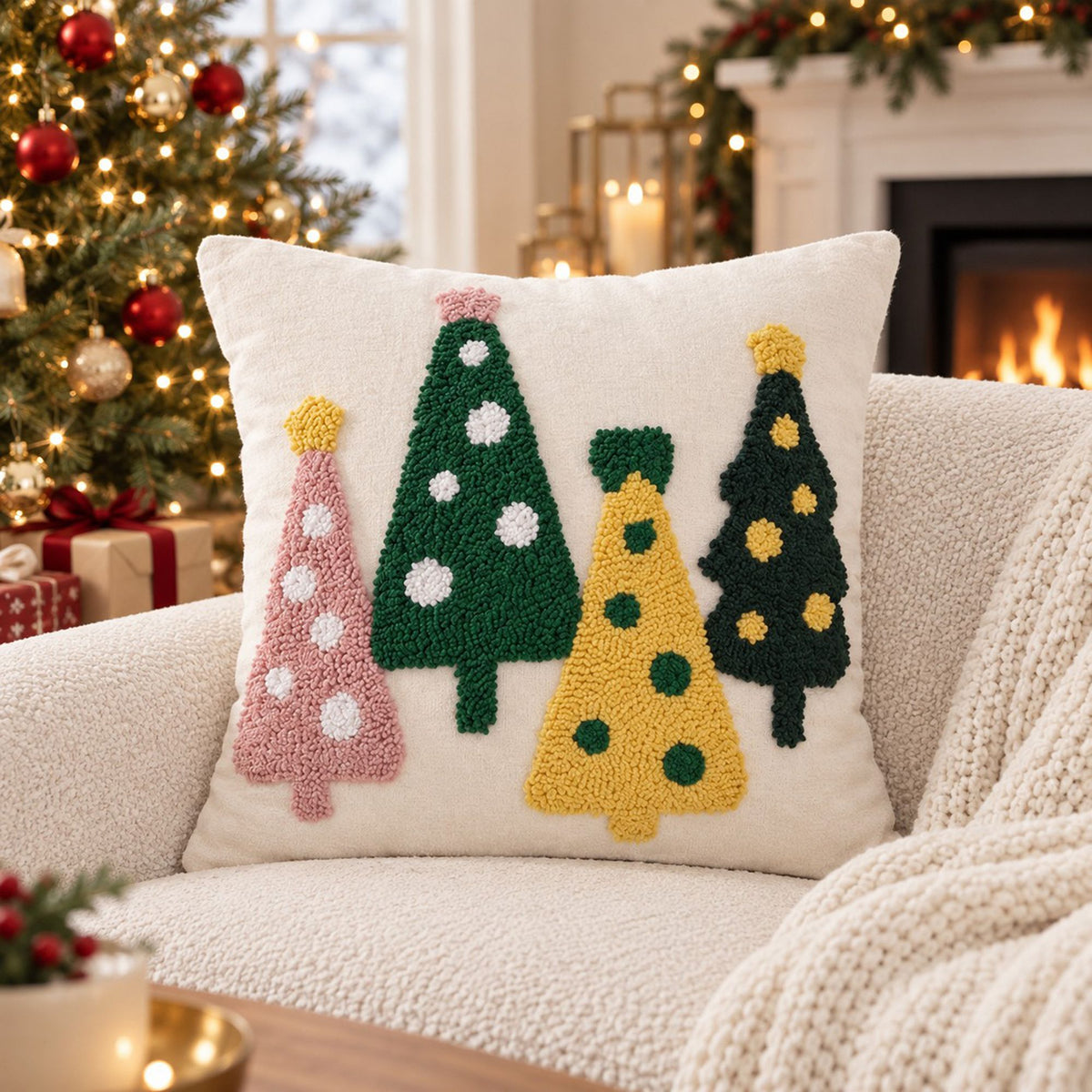 Holiday Tufted Throw Pillow Cover for Couch Sofa or Bed