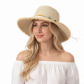 Straw Sun Hat Wide Brim Beaded Trim Summer Beach Vacation Hat Lightweight