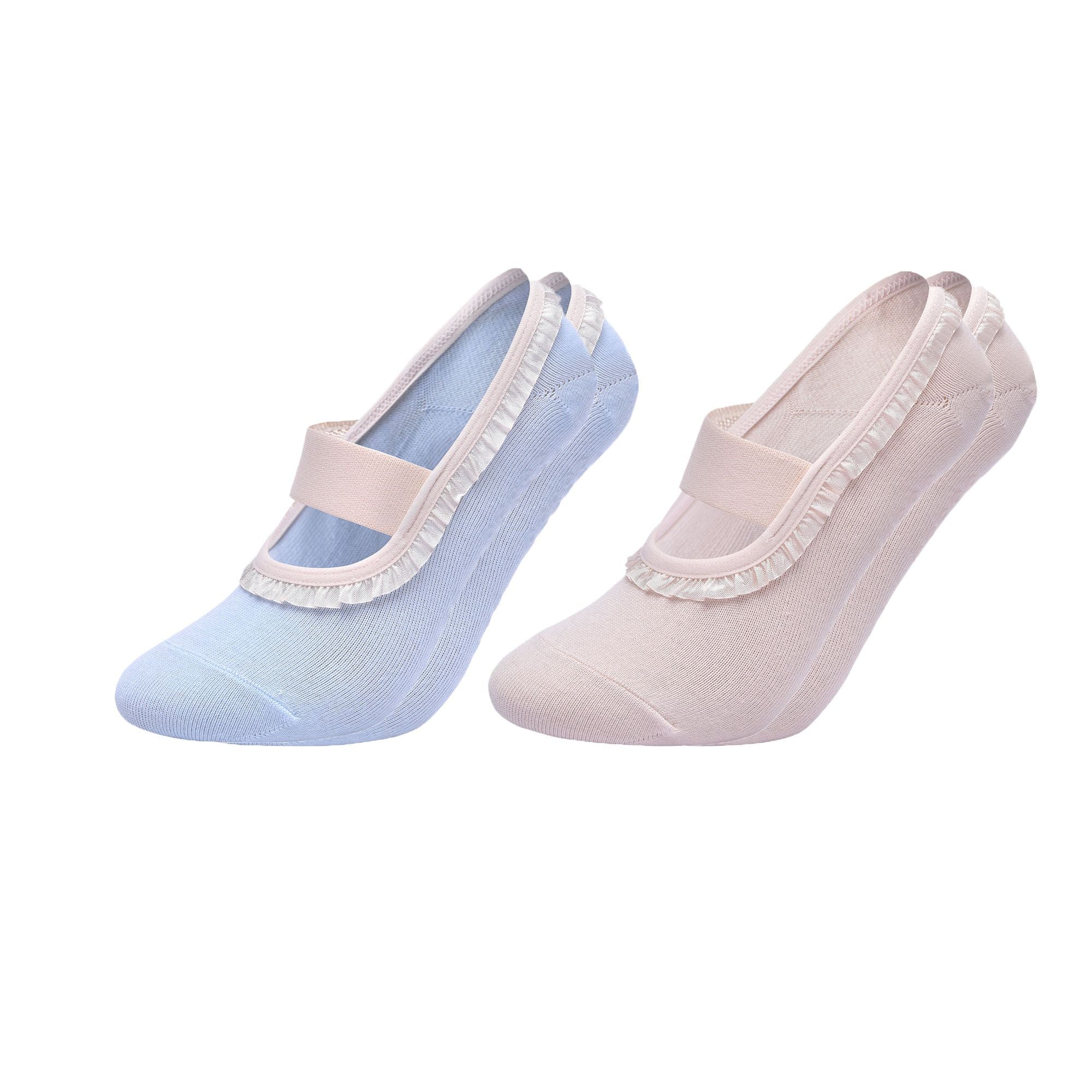 Anna-Kaci Women's Ballet Style Grip Socks with Ruffle Trim and Cross Strap Anti-Slip Sole Yoga and Pilates 2-Pack
