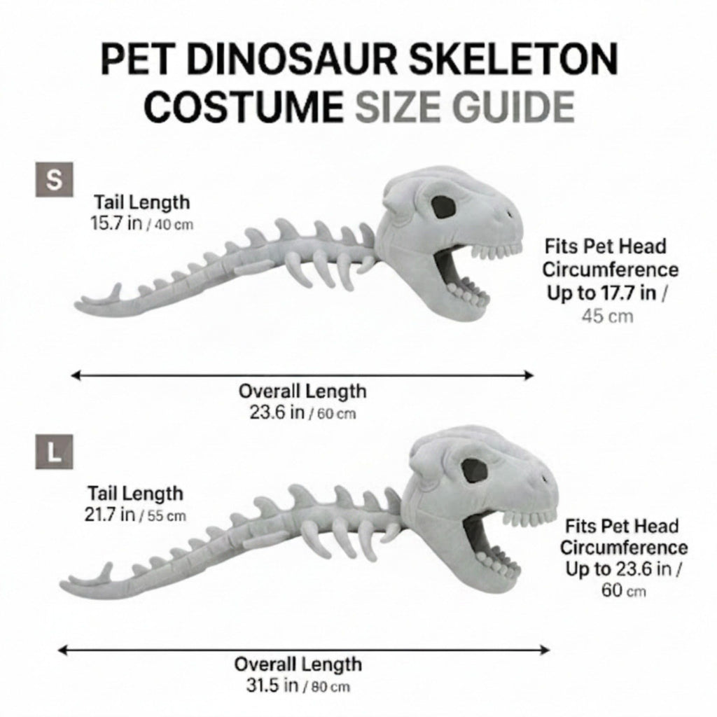 Pet Dinosaur Skeleton Costume Plush Skull Hood and Spine Outfit for Dogs and Cats