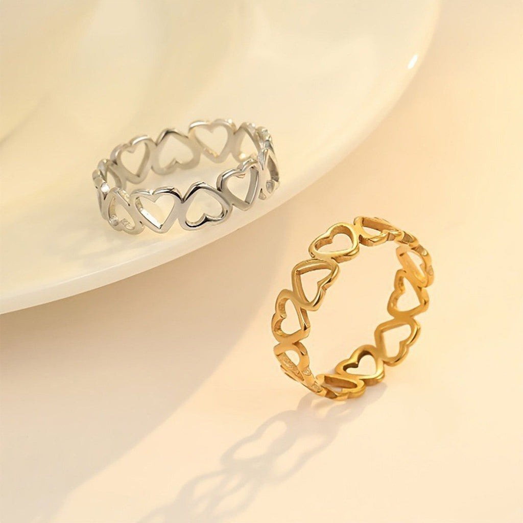 4 Piece Openwork Heart Band Ring with Polished Finish