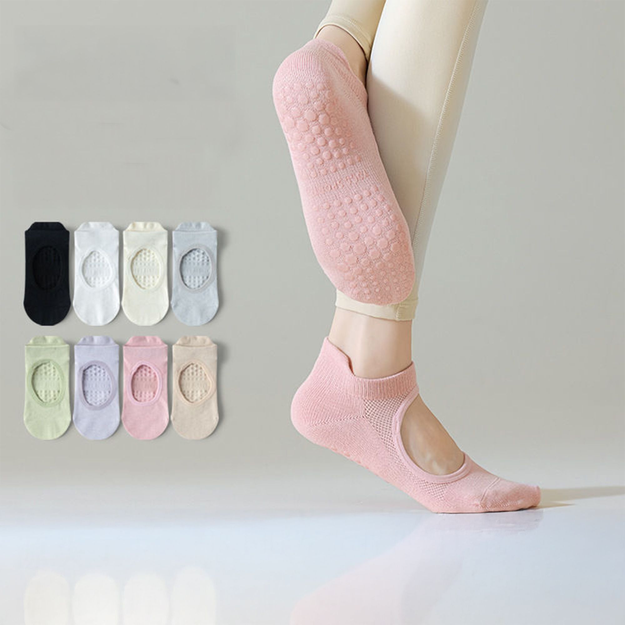 Anna-Kaci 4 Pairs Women's Non-Slip Yoga Socks Soft Cotton Grip Sole Low-Cut Design with Arch Ventilation for Pilates Barre