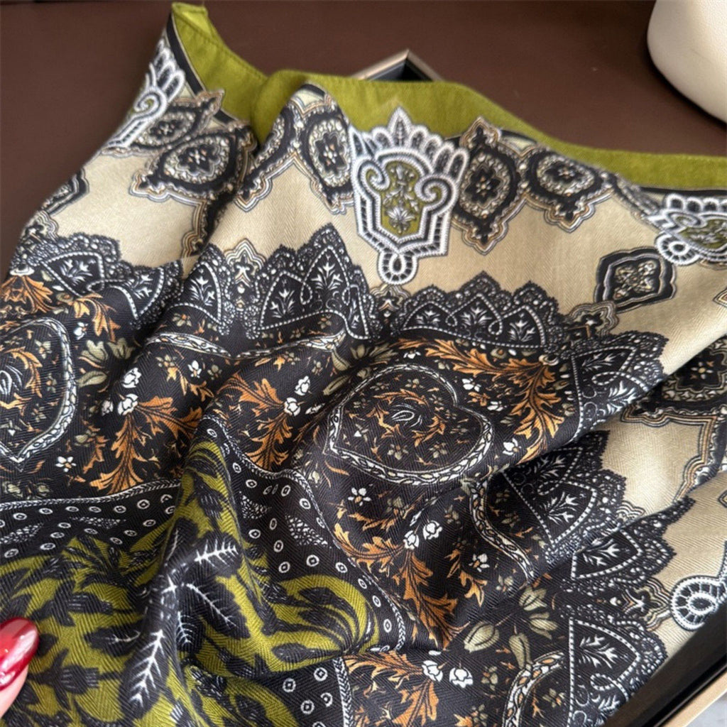 Anna-Kaci Women's Ornate Paisley Medallion Print Square Scarf with Soft Lightweight Fabric and Decorative Border Detail 26.7x26.7in
