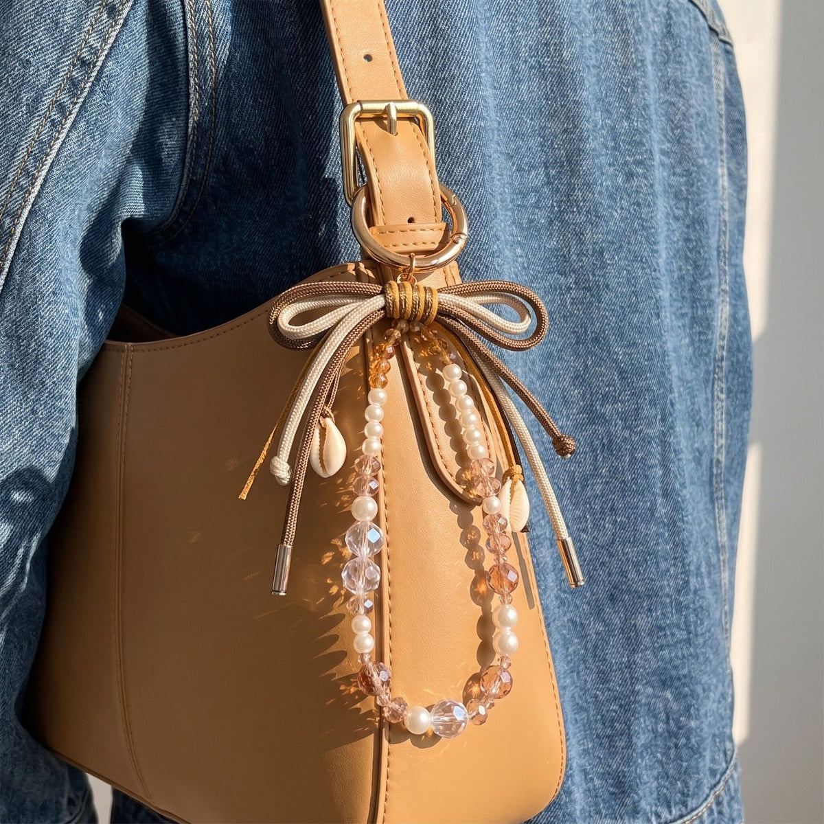 Beaded Bow Seashell Bag Charm Keychain