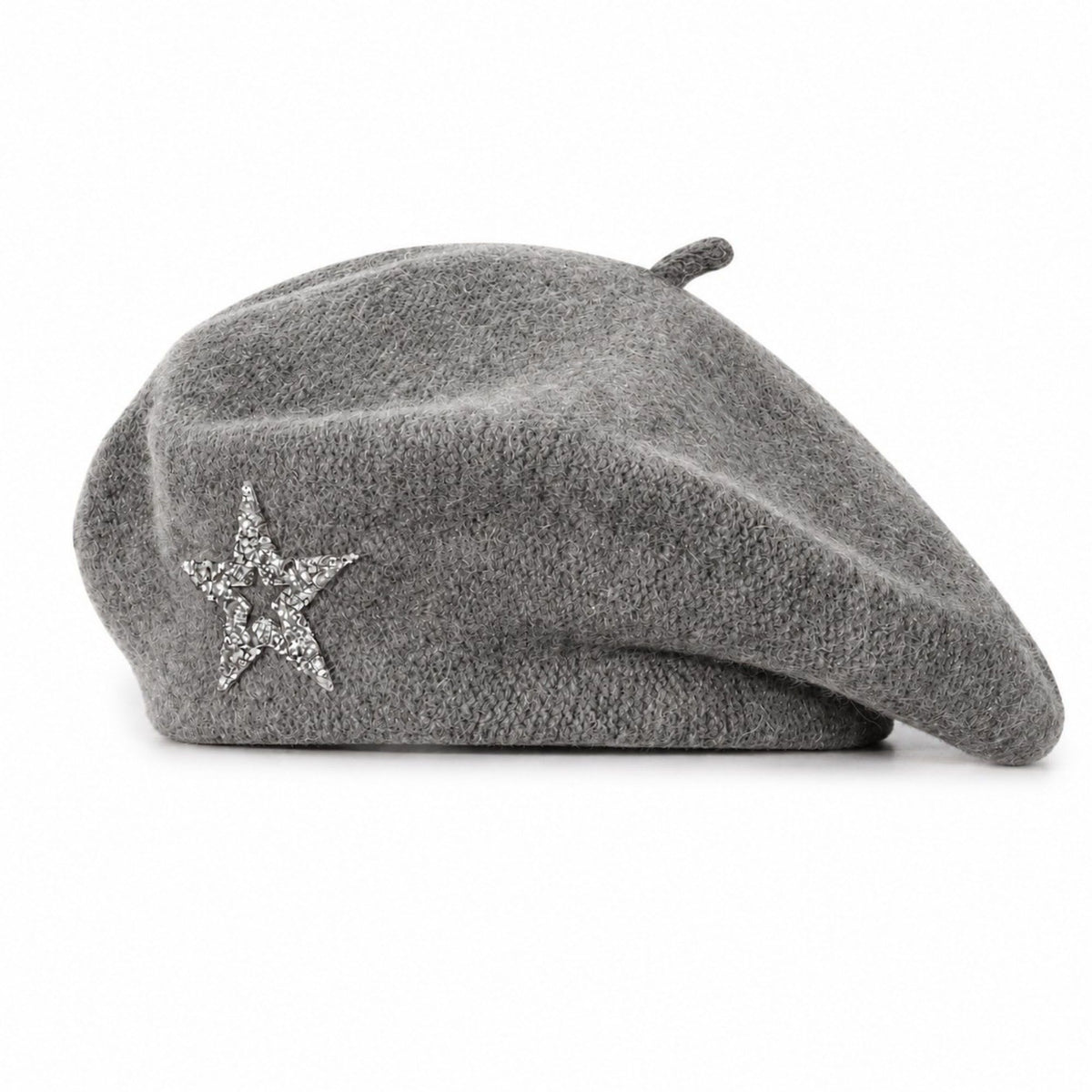 Rhinestone Star Embellished Knit Wool Beret