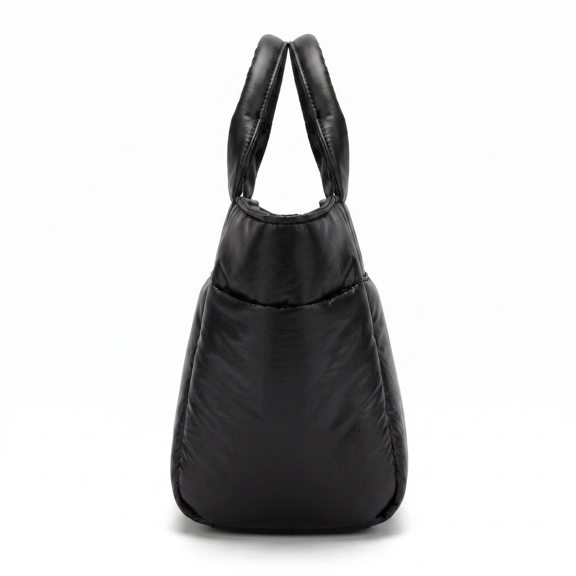Padded Puffer Tote Bag with Rounded Top Handles and Exterior Front Pocket 13x6.5x4in
