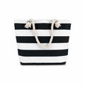 Striped Canvas Beach Tote Bag with Zip Closure and Rope Shoulder Handles