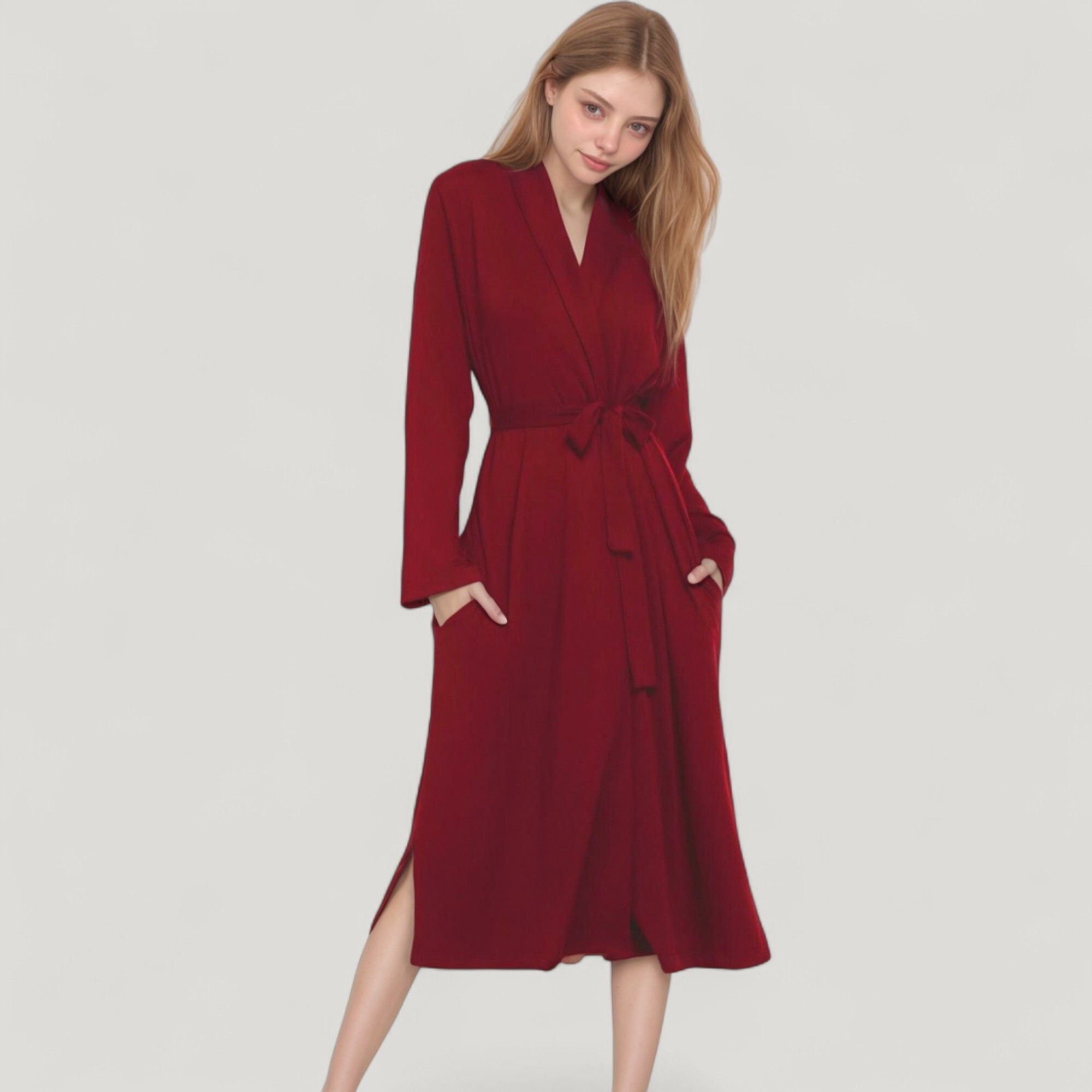 Anna-Kaci Lounge Women's Long Sleeve Wrap Robe with Waist Tie and Side Slits