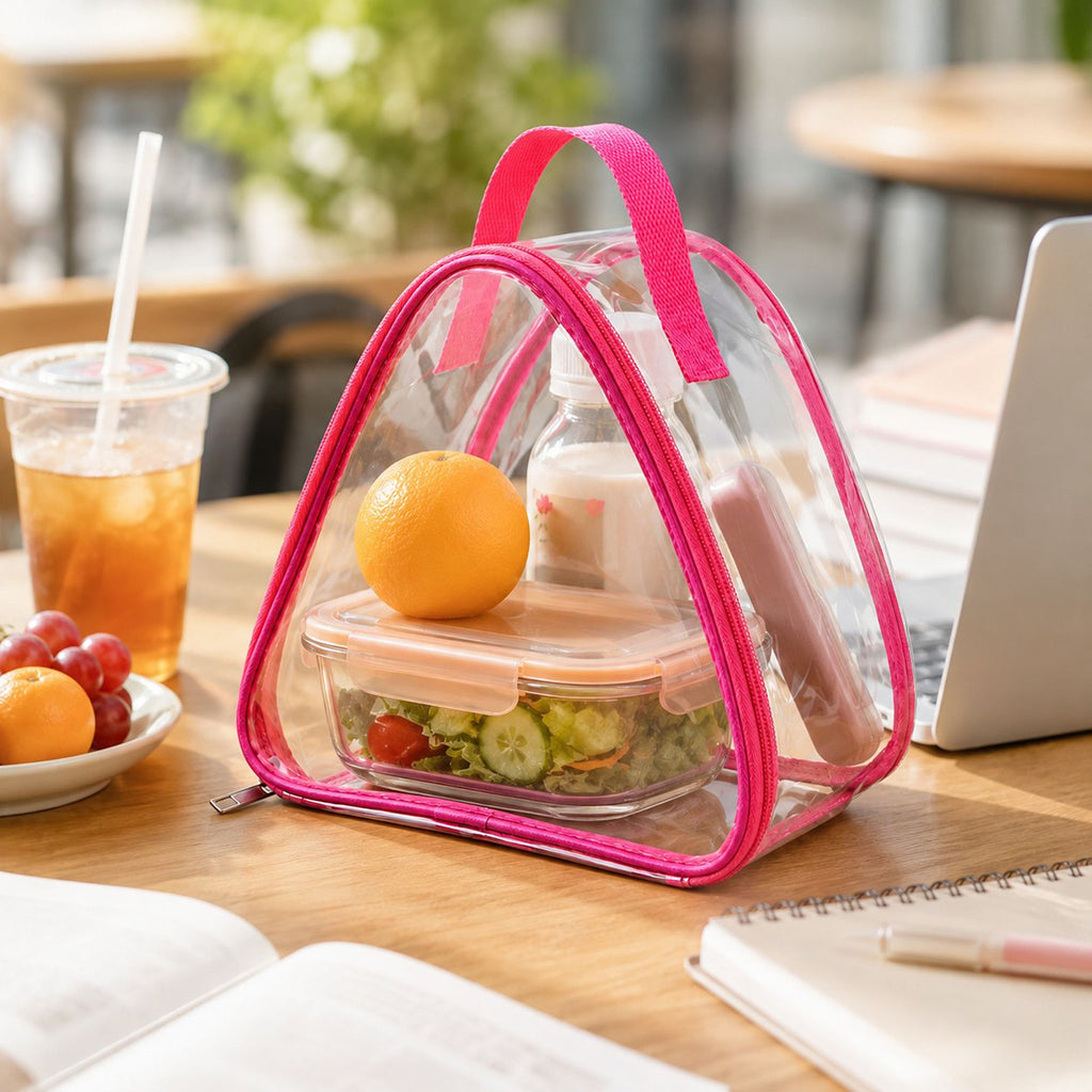 Clear Triangular Lunch Bag with Zipper Closure and Top Handle