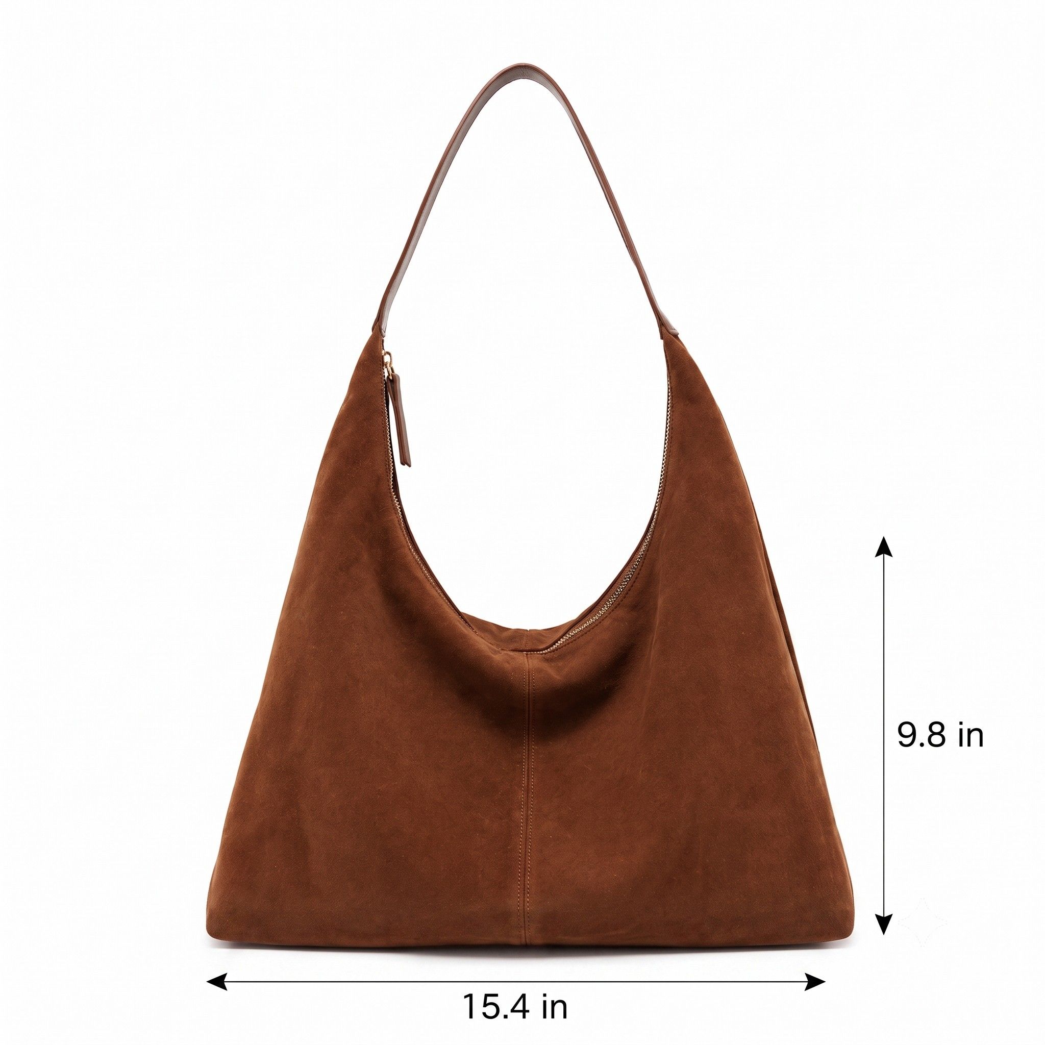 Slouchy Faux Suede Hobo Shoulder Bag with Zip Closure and Wide Strap