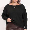 Plus Size Boat Neck Dolman Sleeve Pullover Sweater