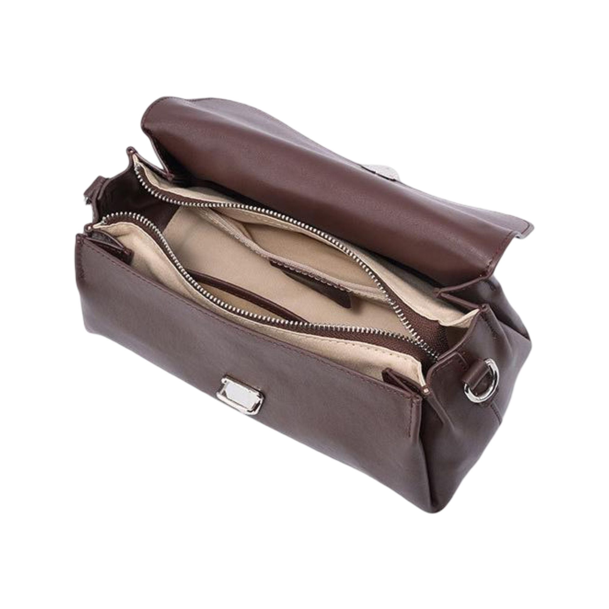 Soft Leather Envelope Shoulder Bag with Foldover Flap Silver Clasp and Slim Strap Design