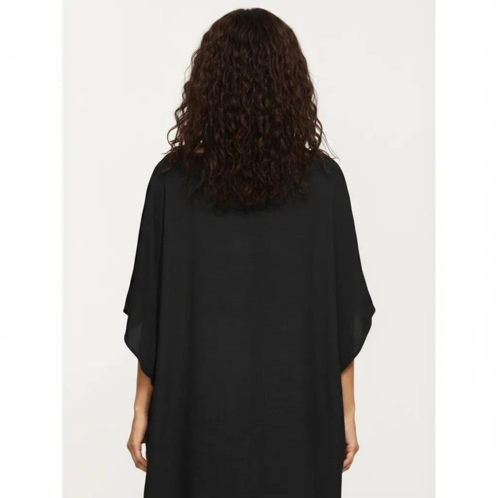 Anna-Kaci Women's Crochet Trim Swim Cover Up Dress Loose Short Sleeve Lightweight Beach Kaftan