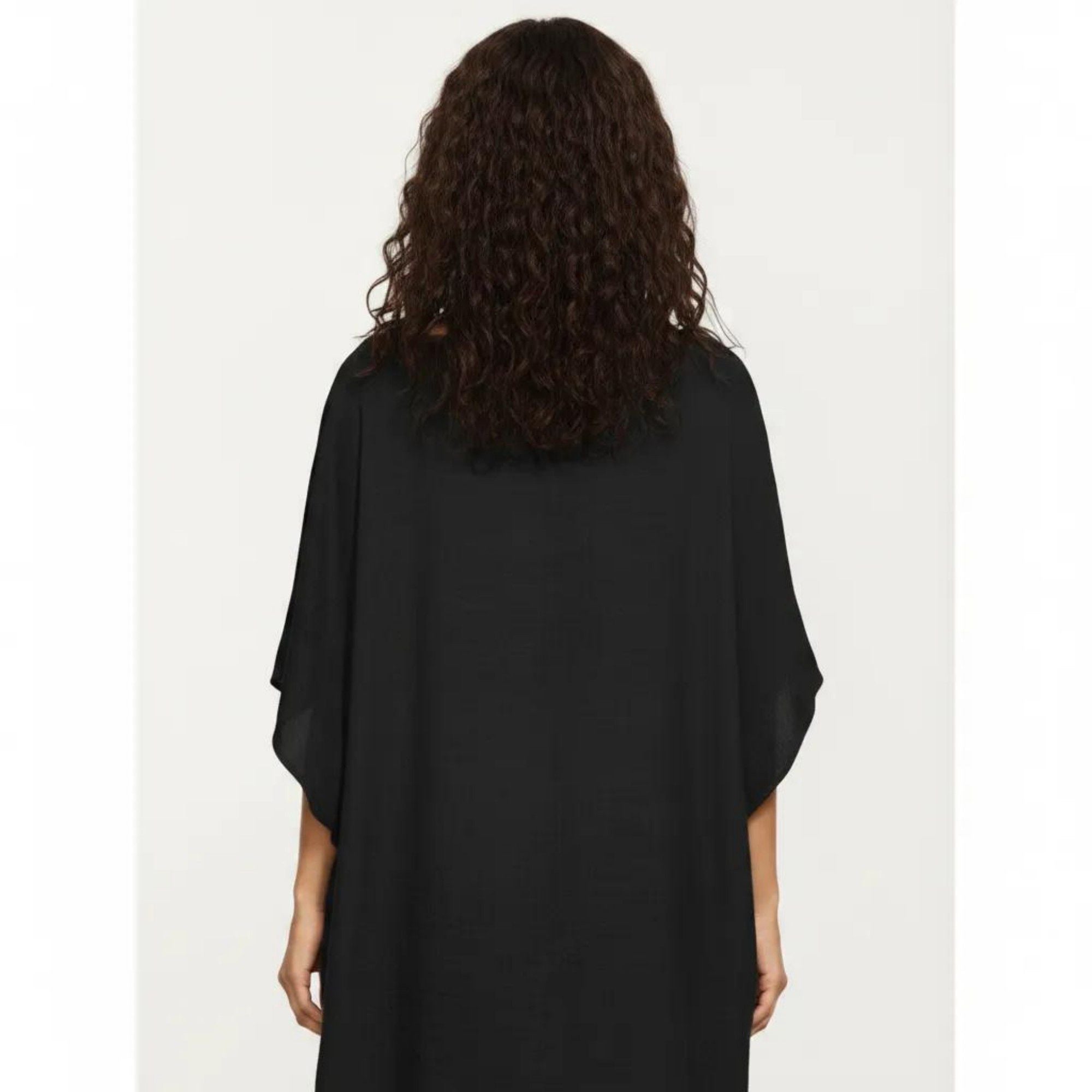 Anna-Kaci Women's Crochet Trim Swim Cover Up Dress Loose Short Sleeve Lightweight Beach Kaftan