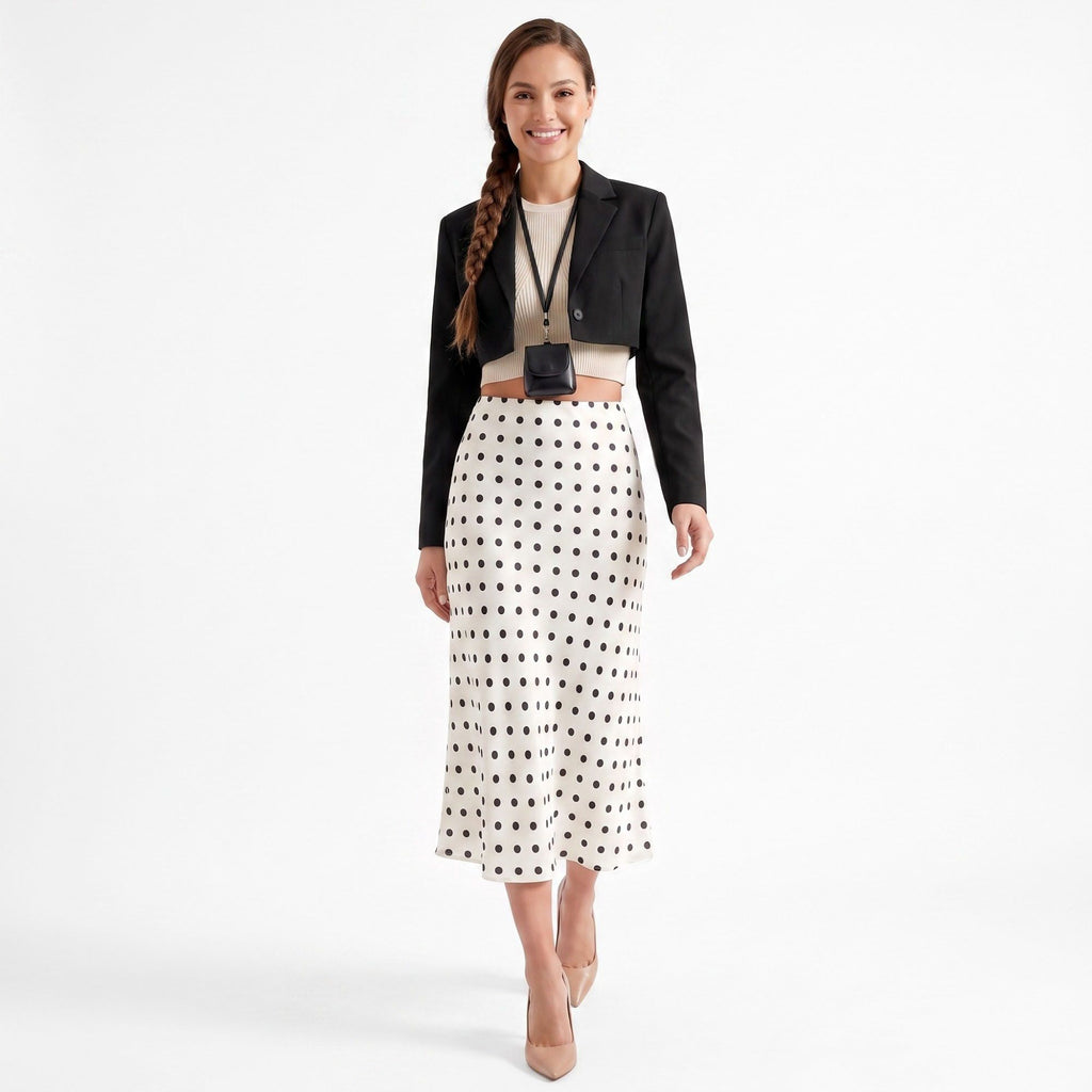 Polka Dot Midi Skirt High Waist A Line Printed Long Skirt
