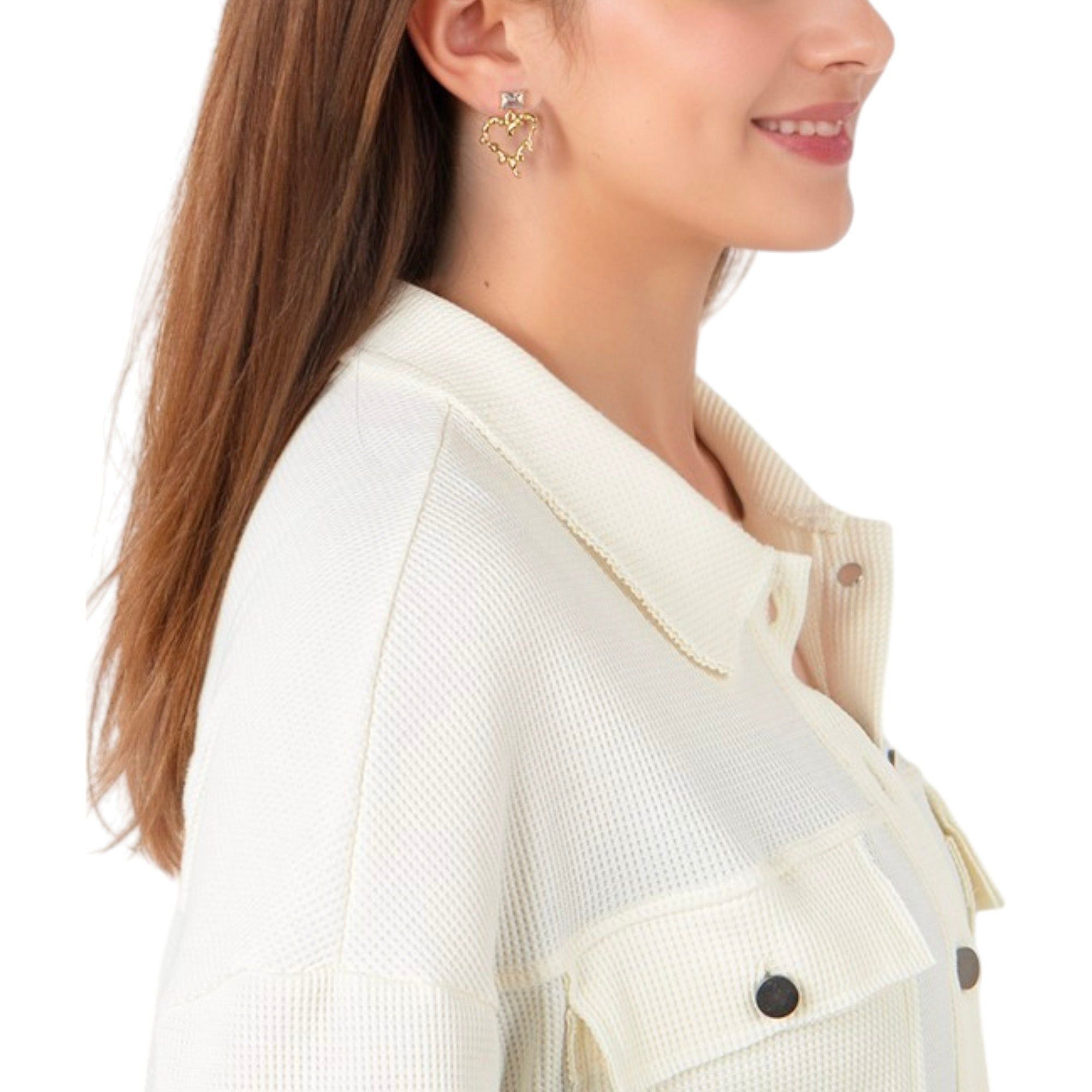 Fashion Gold-Plated Heart Drop Fashion Earrings with Crystal Stud Accents