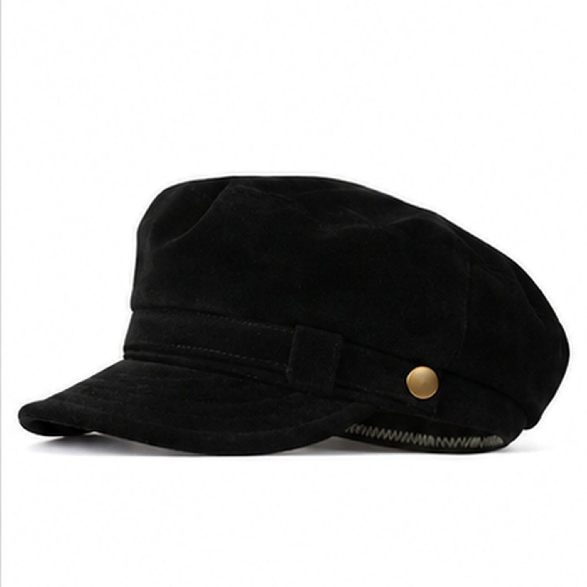 Soft Textured Newsboy Cap with Metal Button and Short Brim
