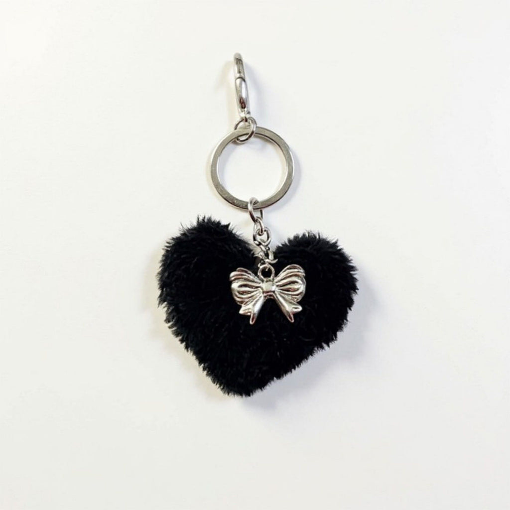 Plush Heart Keychain with Metal Clip and Bow Charm for Bags Backpacks Purses