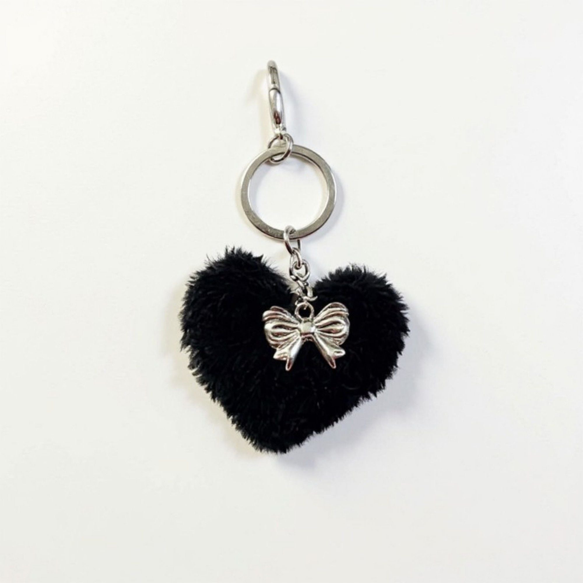 Plush Heart Keychain with Metal Clip and Bow Charm for Bags Backpacks Purses