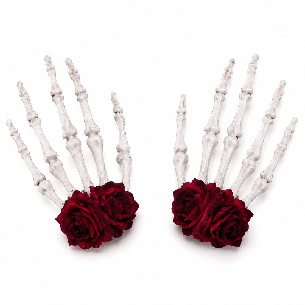 Halloween Skeleton Hand Rose Hair Clips 2pc