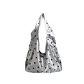 Silver Polka Dot Satin Tote Bag, Lightweight Slouchy Shoulder Bag for Women