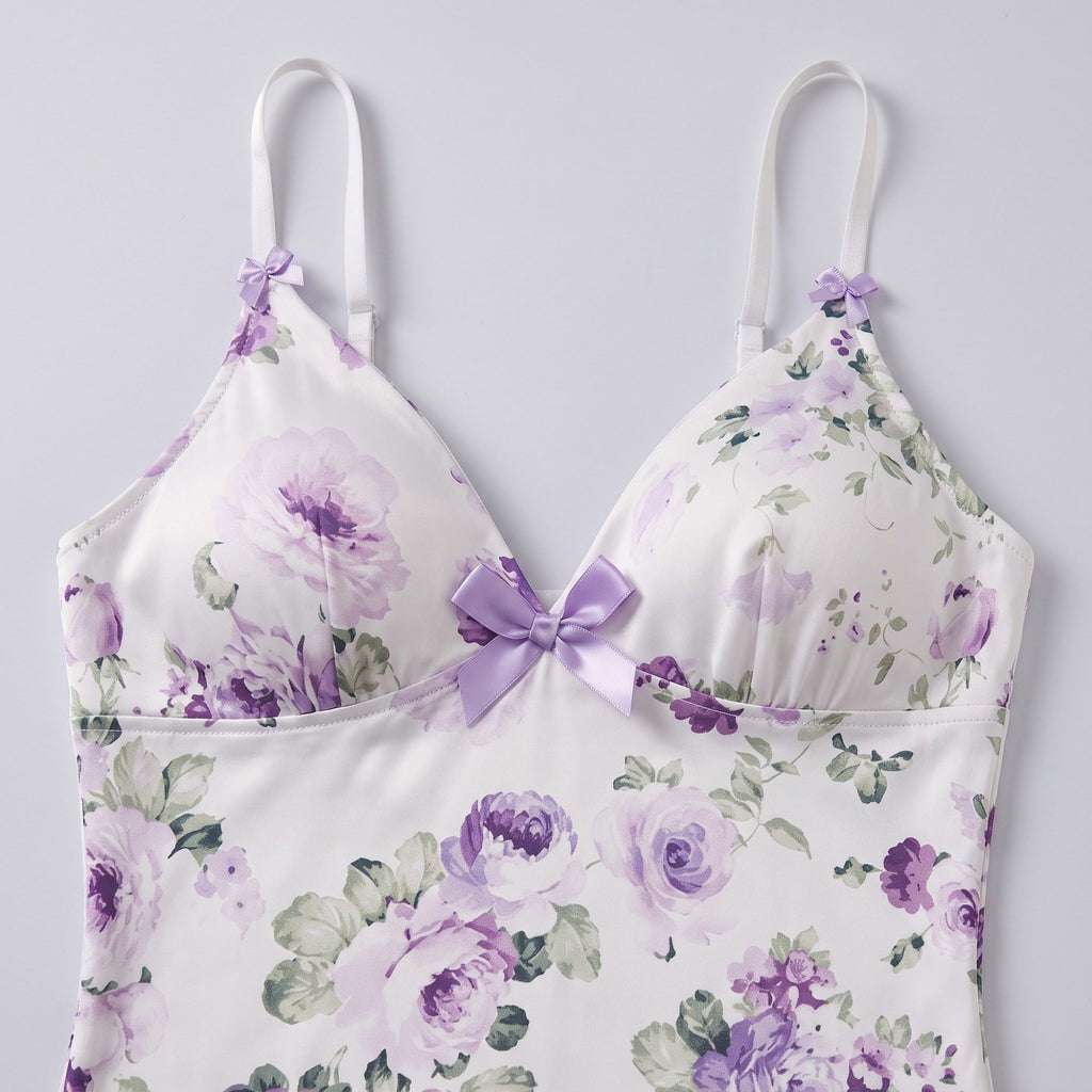 Floral Satin Slip Chemise Nightgown