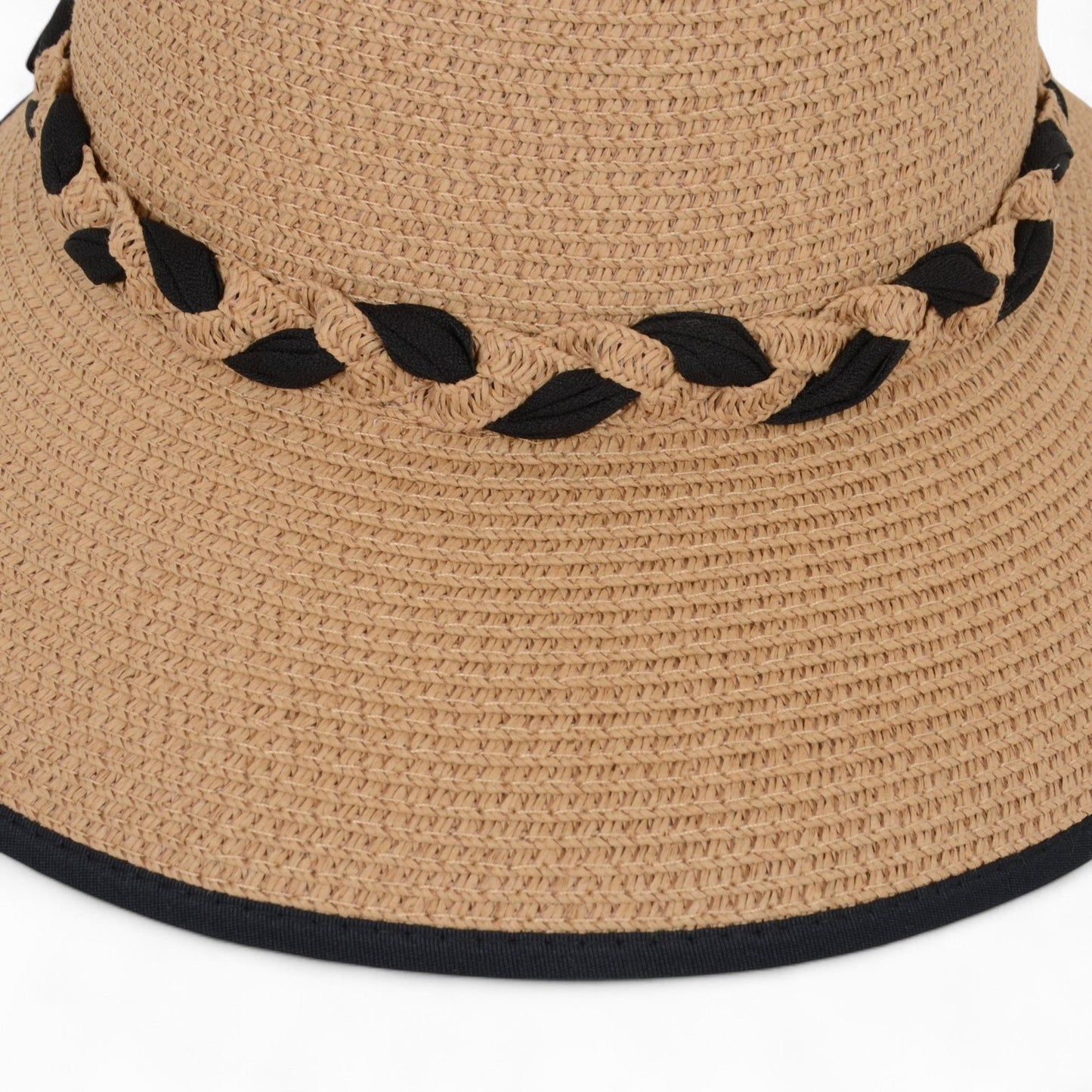 Anna-Kaci Women's Wide Brim Straw Hat with Braided Band and Contrast Bow Detail