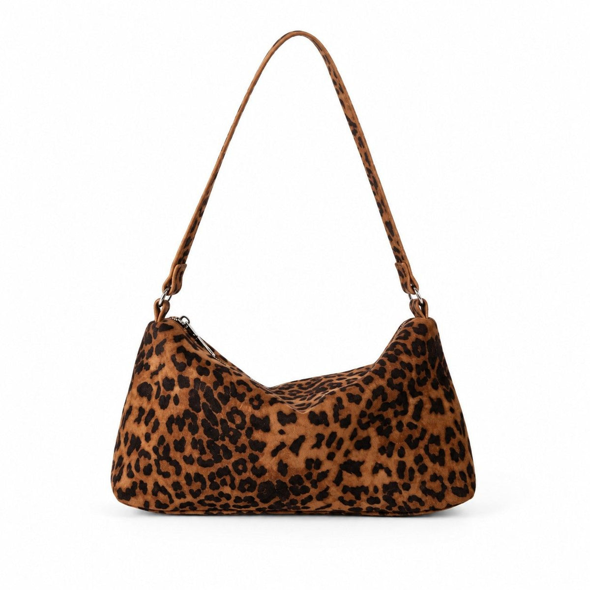 Faux Suede Hobo Shoulder Bag with Zip Closure and Interior Pockets