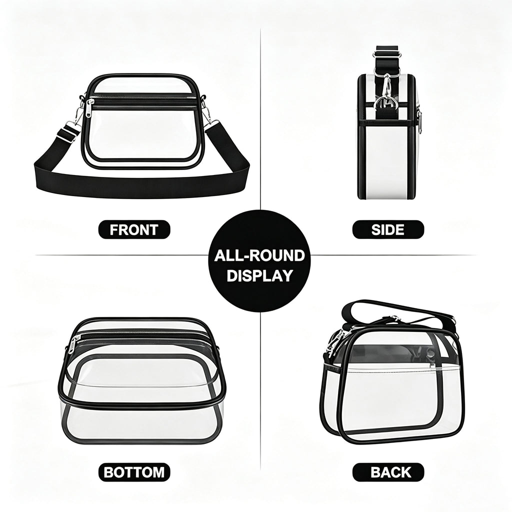 Clear Stadium Crossbody Bag with Front Zipper Pocket, Adjustable Strap and Medium Transparent Design