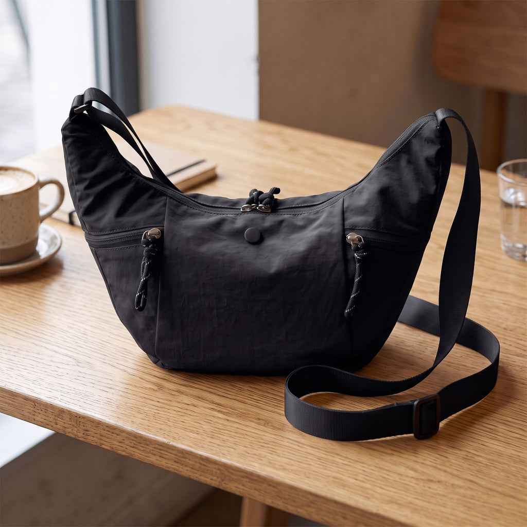 Lightweight Multi Pocket Crescent Crossbody Bag with Adjustable Strap