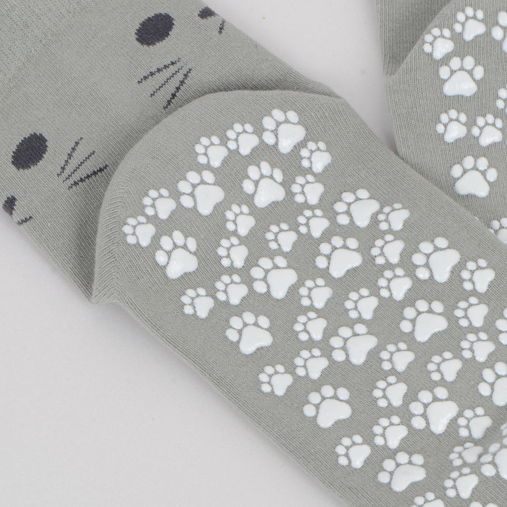 Anna-Kaci Women's Cat Face Grip Socks with Paw Print Anti-Slip Sole Soft Knit Ankle Socks for Home or Yoga 3-Pack