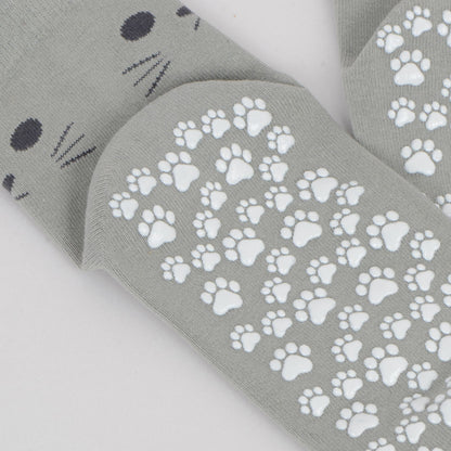 Anna-Kaci Women's Cat Face Grip Socks with Paw Print Anti-Slip Sole Soft Knit Ankle Socks for Home or Yoga 3-Pack