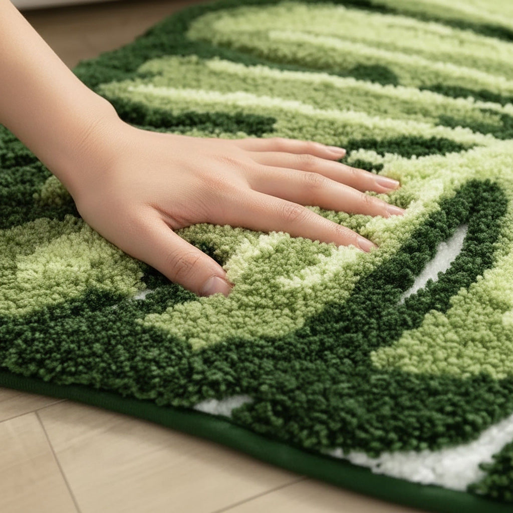 Tufted Floor Mat with Tropical Leaf Pattern Non Slip Backing Soft Plush Decorative Indoor Entryway Bathroom Rug