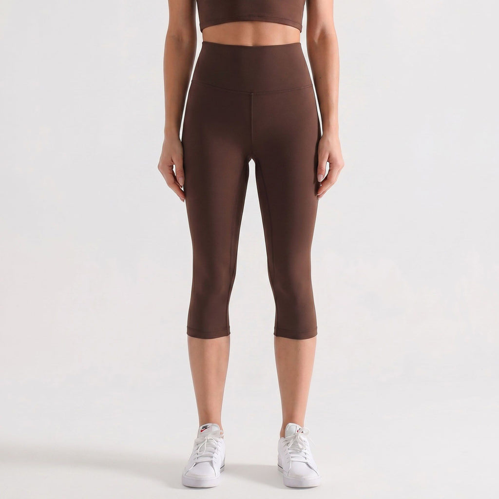 High Waist Capri Leggings with Wide Waistband Smooth Stretch Pull On Workout Yoga Pants