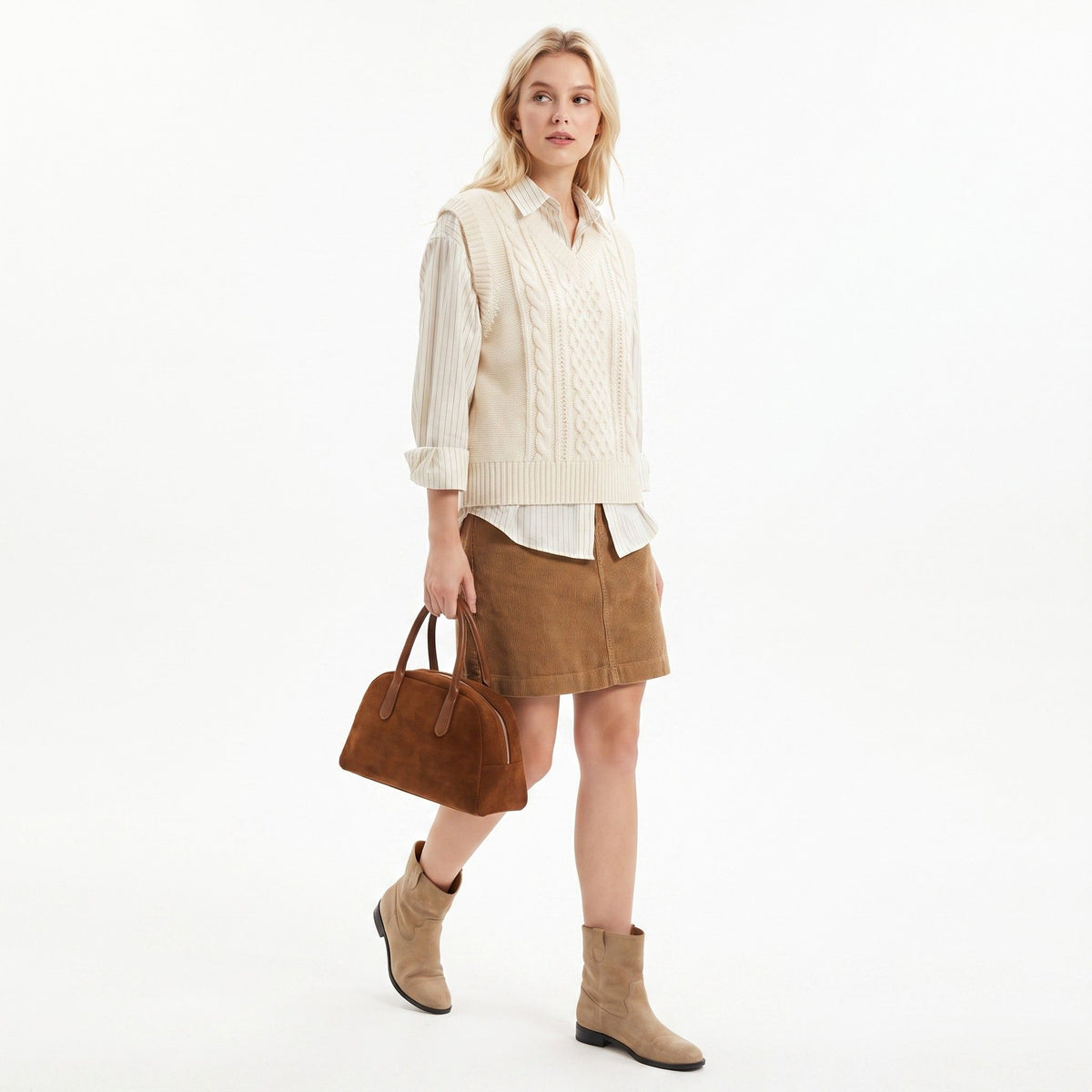 Faux Suede Satchel Bag with Double Handles Zip Closure and Interior Pockets