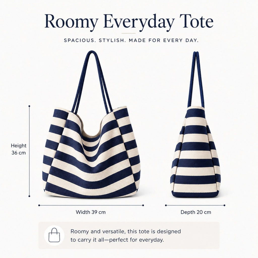 Striped Tote Bag with Large Capacity Soft Shoulder Carry Design
