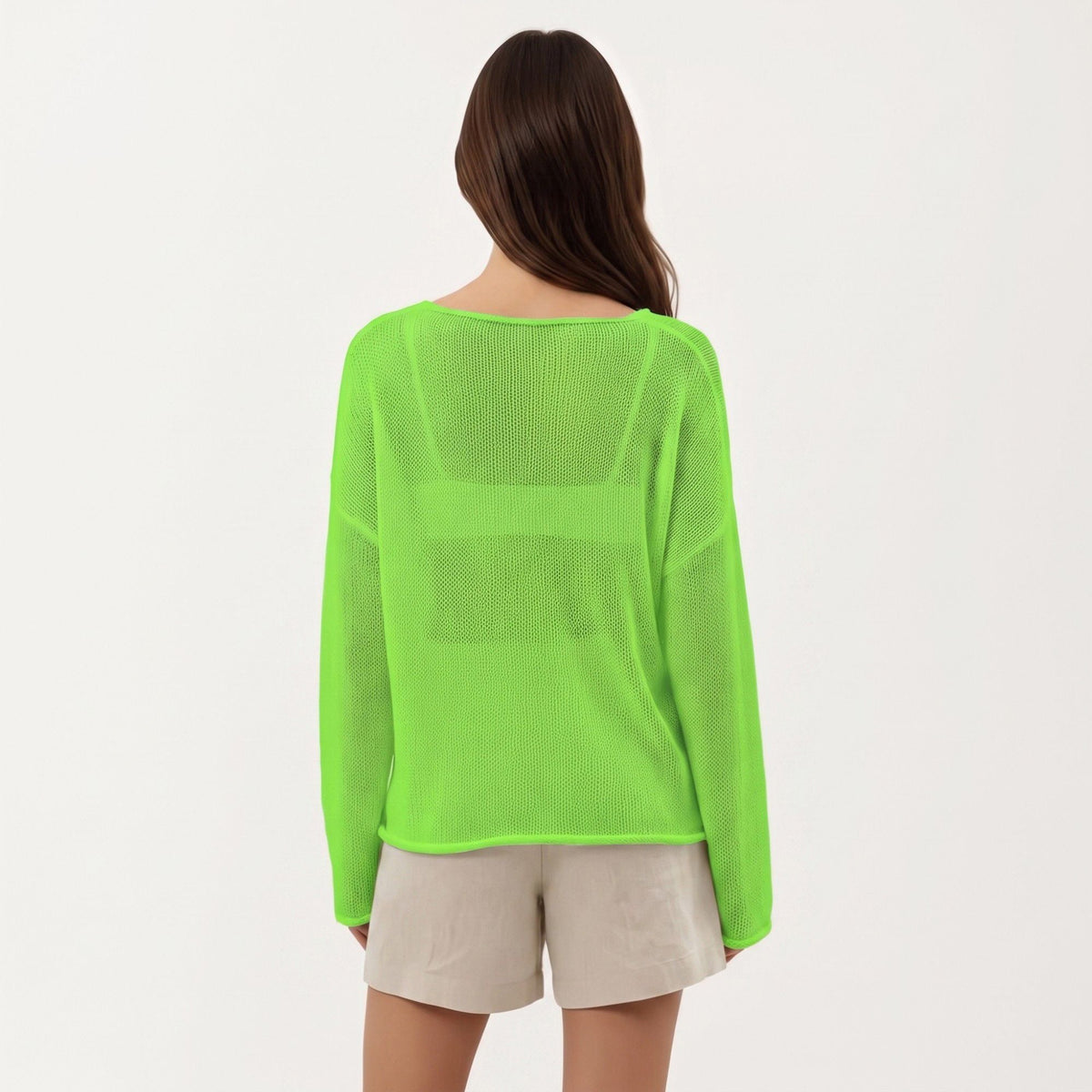 Saco de punto abierto ligero de manga larga Anna-Kaci para mujer con ajuste relajado y textura sutilmente transparente
