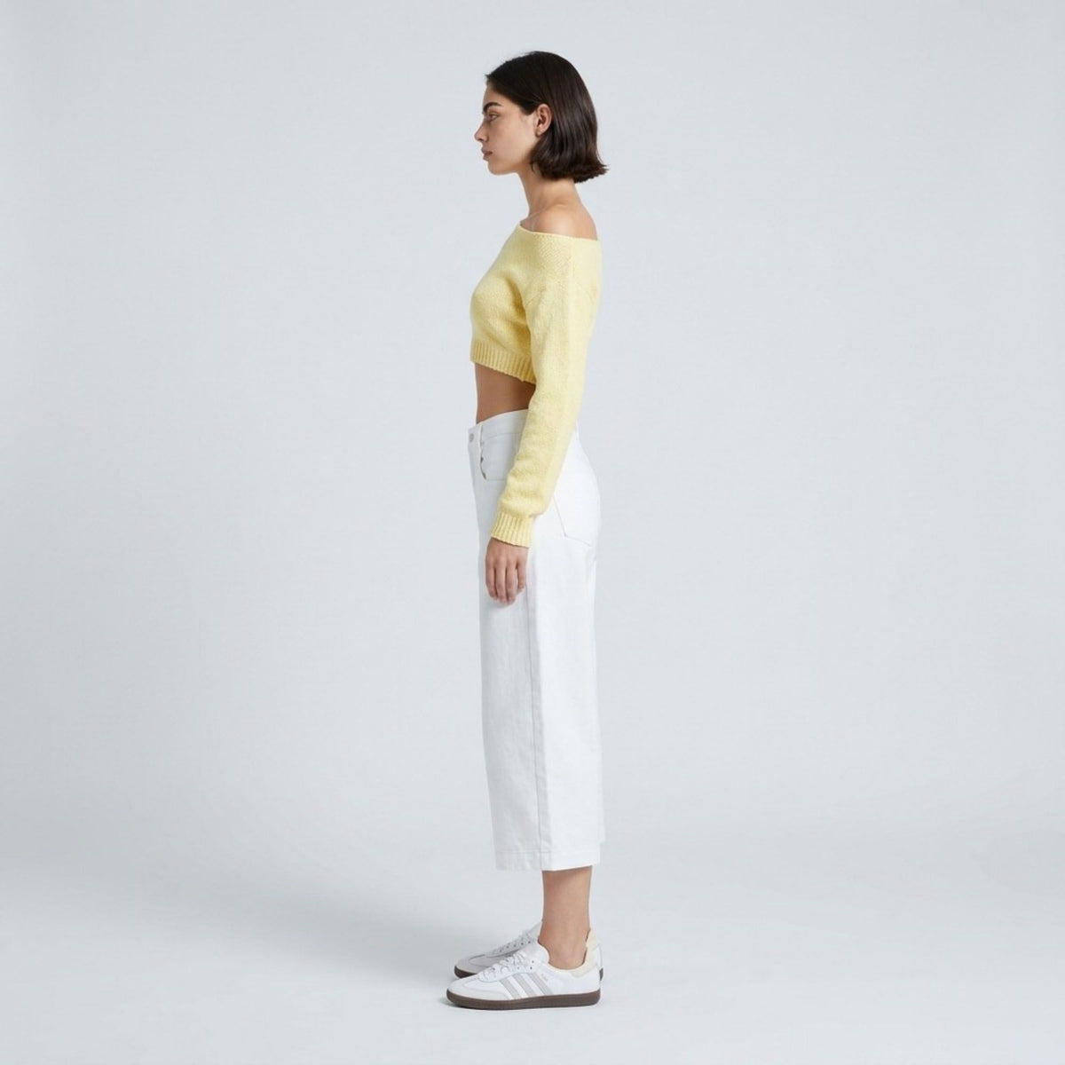 High-Waisted Cropped Wide-Leg Denim Trousers