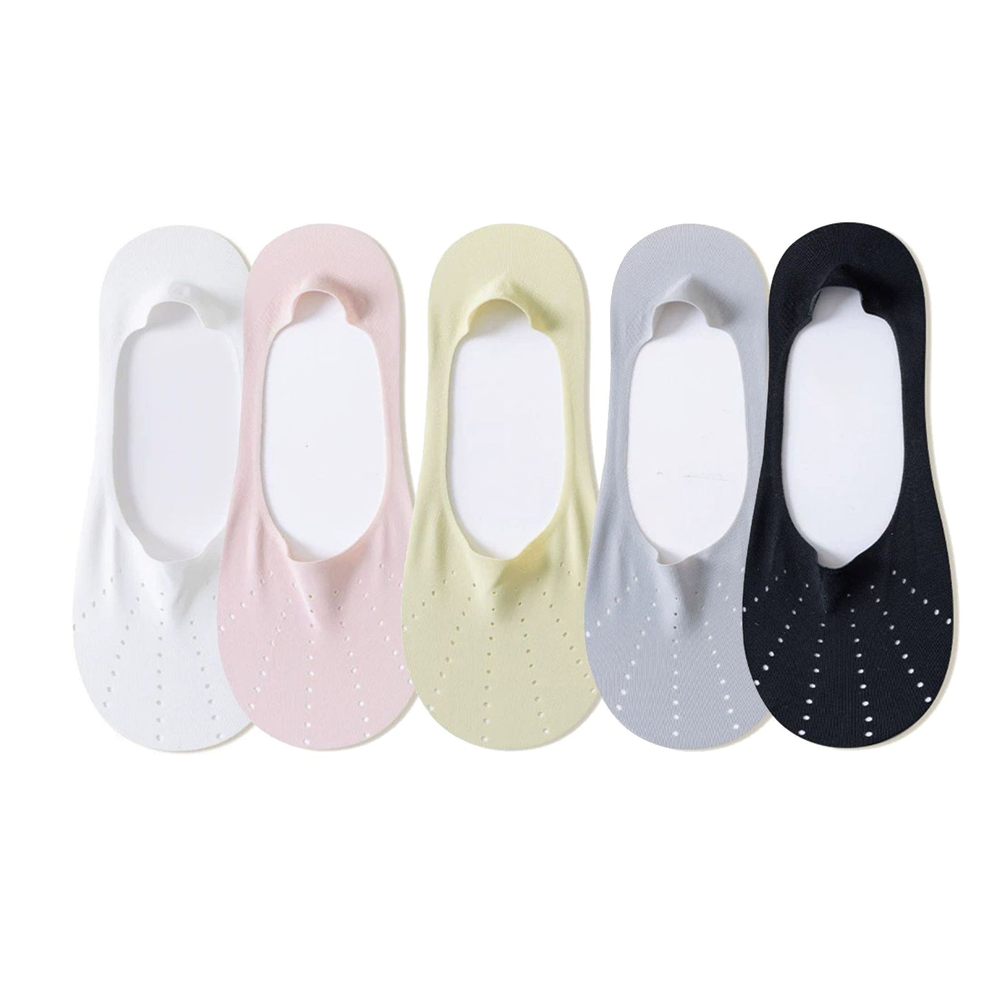 Anna-Kaci 5 Pairs Women Low Cut No Show Socks Breathable Stretch Knit Liner Design Anti-Slip Heel Grip for Flats and Loafers