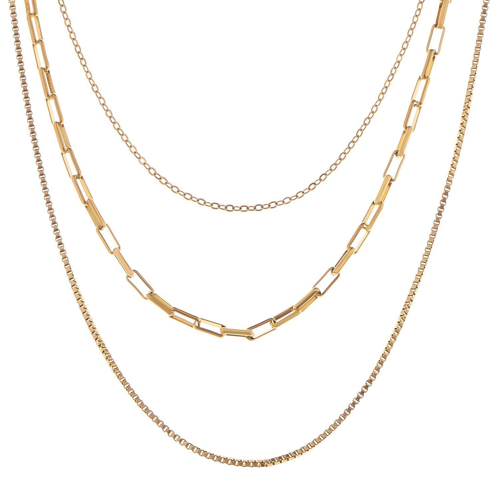 Women's Stainless Steel Multi-Layer Fashion Necklace with 18K Gold Plating, Adjustable Length, Modern and Versatile Chain Design