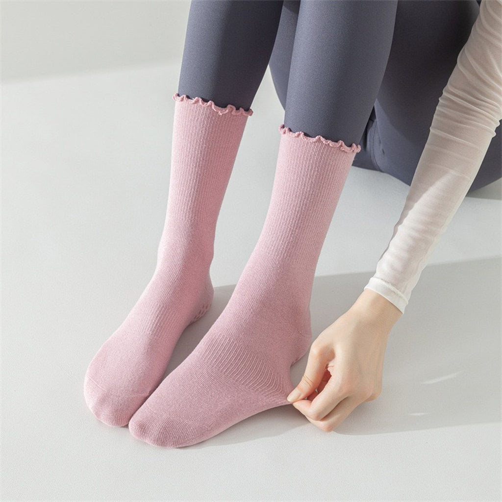 Anna-Kaci 5 Pairs Women's Anti-Slip Crew Yoga Socks Soft Cotton Grip Sole Seamless Toe Design for Pilates Indoor Workouts