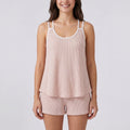 Anna-Kaci Women's 2-Piece Set Waffle Knit Cami Top and Shorts with Contrast Trim Cross Back Straps