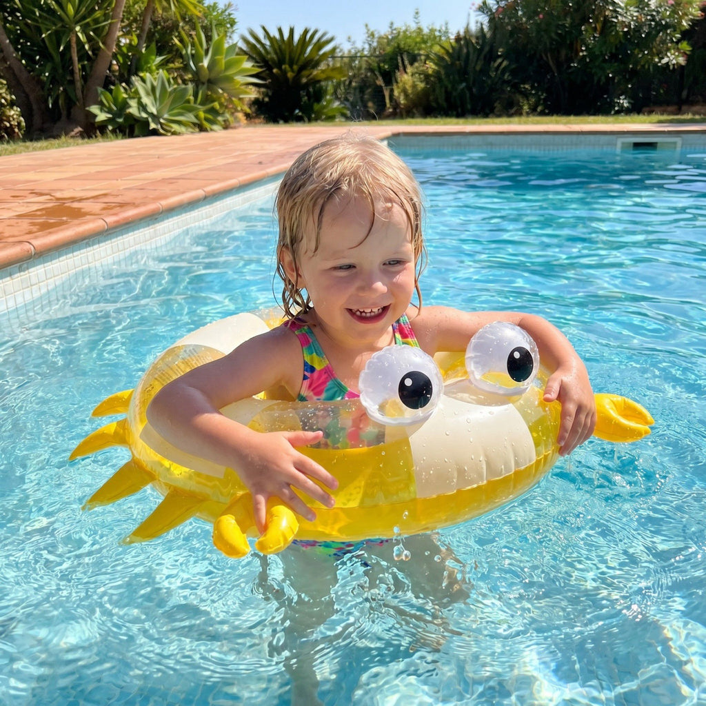 Kids Inflatable Crab Pool Ring with 3D Eyes and Claw Details