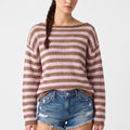 Striped Boat Neck Drop Shoulder Long Sleeve Knit Sweater