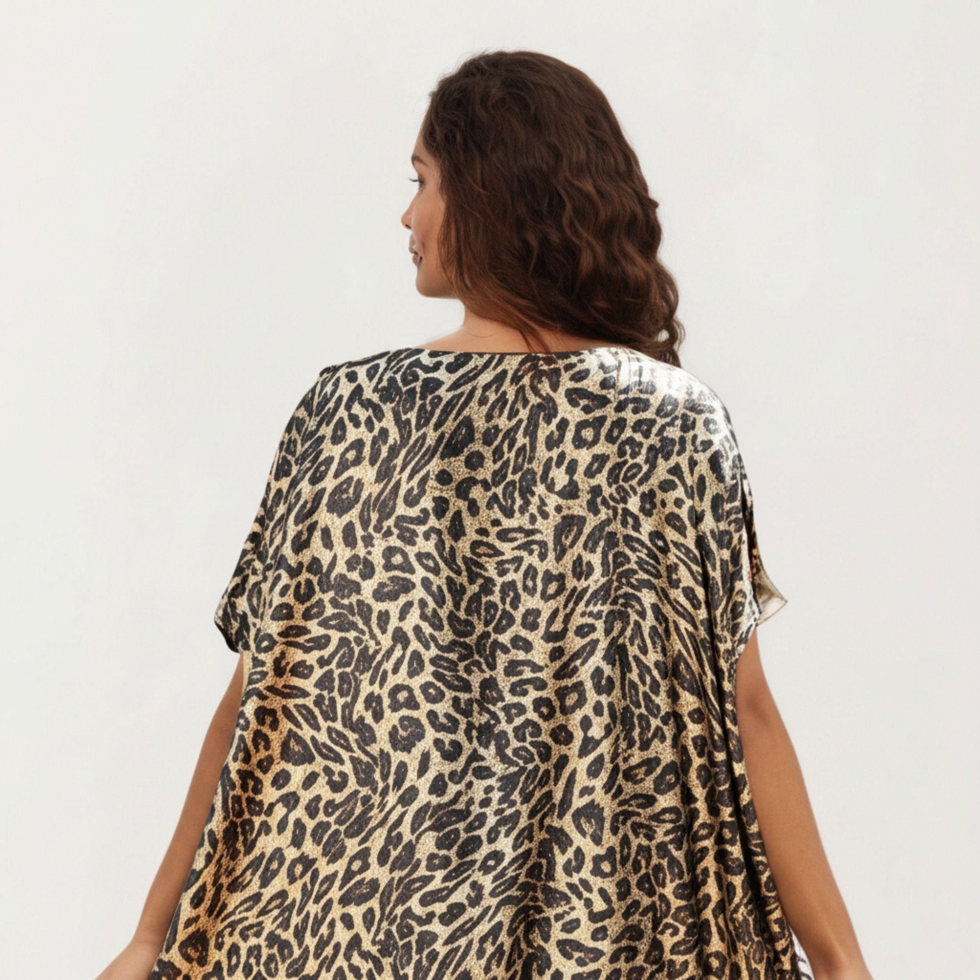 Anna-Kaci Women's Abstract Print Maxi Kaftan Dress with Contrast Trim and Relaxed Flowy Silhouette