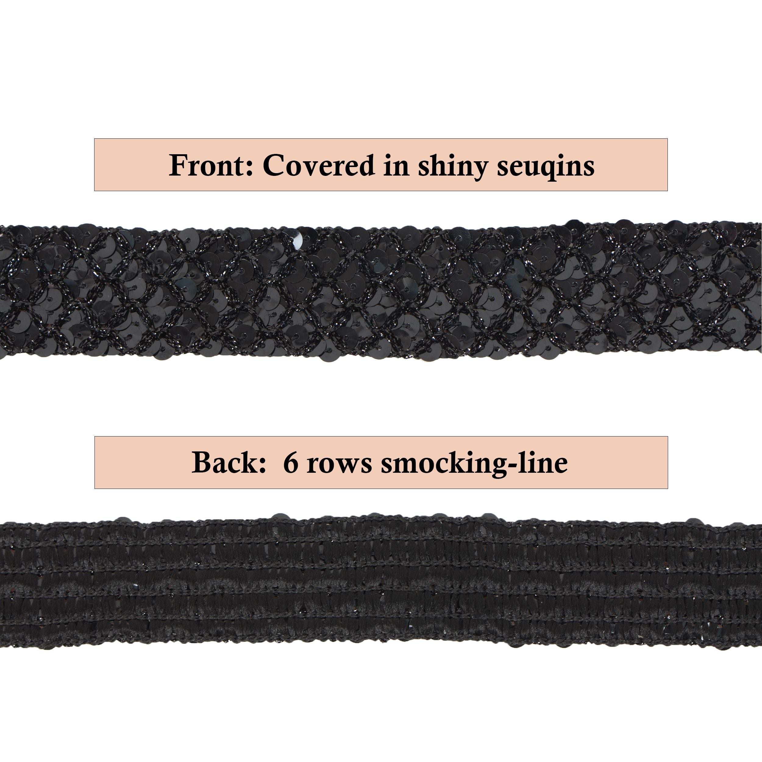 Sewing Sequin Trim 1.2 Inch 6 Row, 25 Yards Glitter Sequin Strip Ribbon Metallic Stretch Bling Fabric DIY Craft Decoration