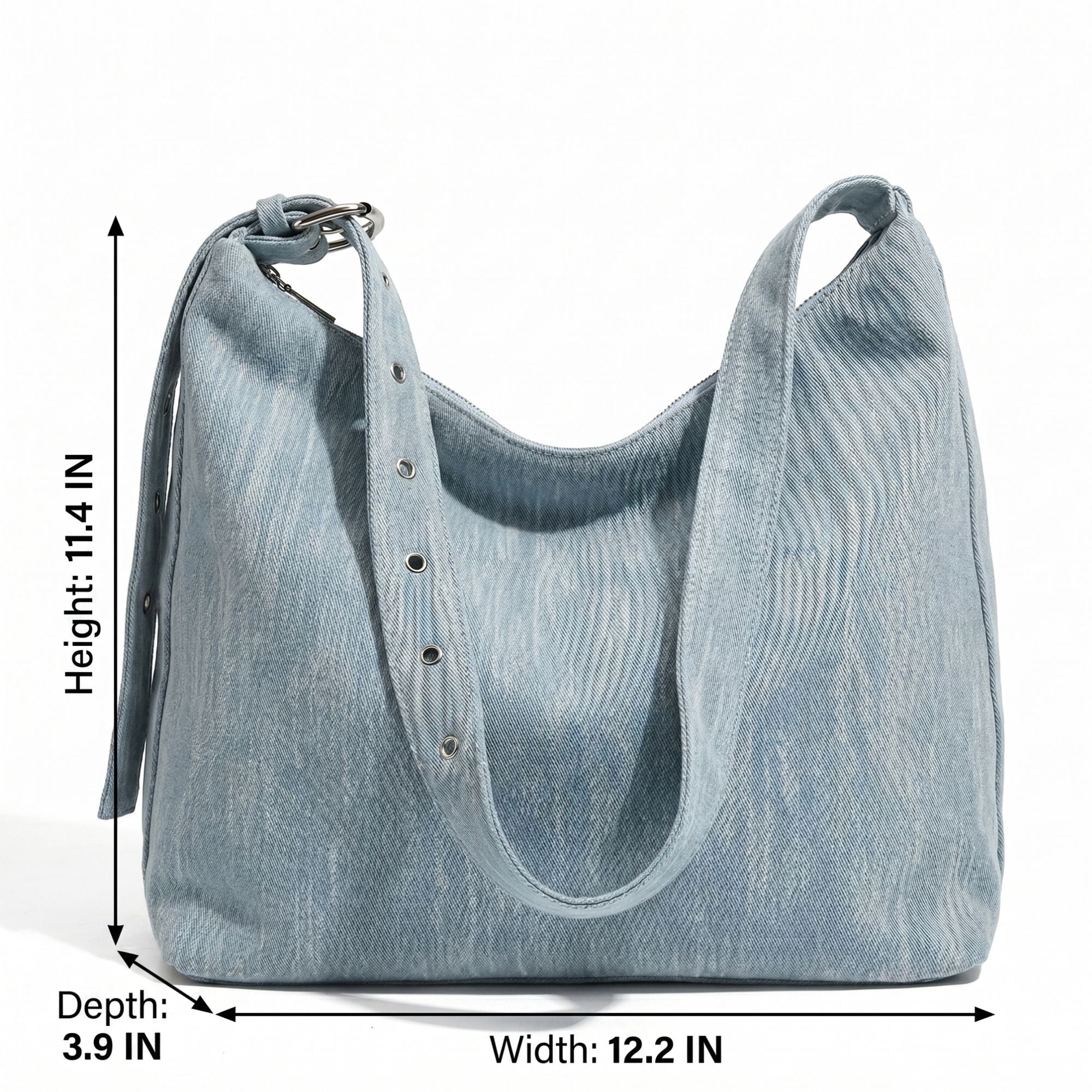 Washed Denim Look Hobo Tote Bag with Adjustable Shoulder Strap