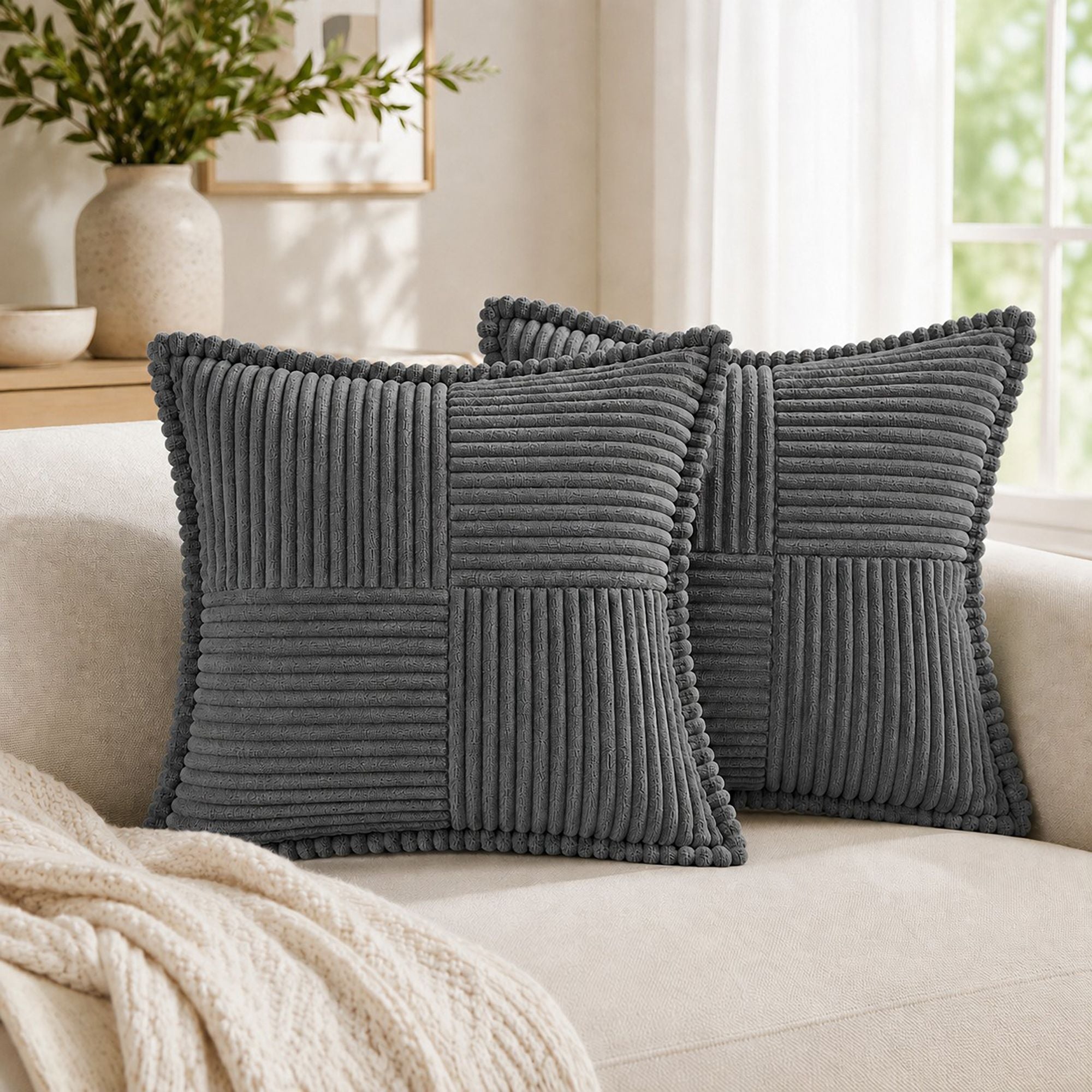 Soft Corduroy Decorative Throw Pillow Cover Geometric Accent Cushion Cover for Sofa Bed